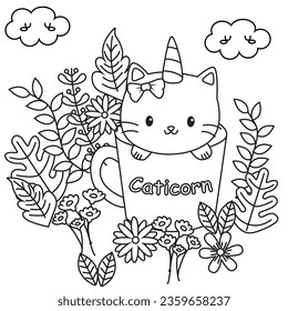 HD printable caticorn and cat unicorn or anime cat coloring pages for children kids and adults. Children coloring pages, caticorn coloring pages, learning for kids. Cat Vector
