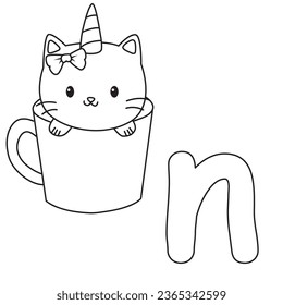 HD printable caticorn and cat unicorn or anime cat coloring pages for children kids and adults. Children coloring pages, caticorn coloring pages, learning for kids. Cat Vector