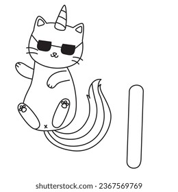 HD printable caticorn and cat unicorn or anime cat coloring pages for children kids and adults. Children coloring pages, caticorn coloring pages, learning for kids. Cat Vector