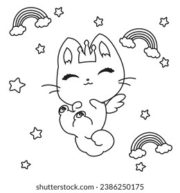 HD printable caticorn and cat unicorn or anime cat coloring pages for children kids and adults. Children coloring pages, caticorn coloring pages, learning for kids. Cat Vector