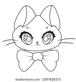 Páginas de color de caticorn y gato unicornio o gato de anime para niños y adultos. Páginas de coloración infantil, páginas de coloración de caticorn, aprendizaje para los niños. Vector de gato
