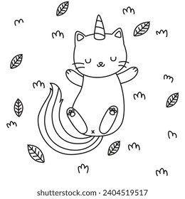 HD printable caticorn and cat unicorn or anime cat coloring pages for children kids and adults. Children coloring pages, caticorn coloring pages, learning for kids. Cat Vector
