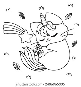 HD printable caticorn and cat unicorn or anime cat coloring pages for children kids and adults. Children coloring pages, caticorn coloring pages, learning for kids. Cat Vector
