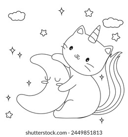 HD printable caticorn and cat unicorn or anime cat coloring pages for children kids and adults. Children coloring pages, caticorn coloring pages, learning for kids. Cat Vector svg