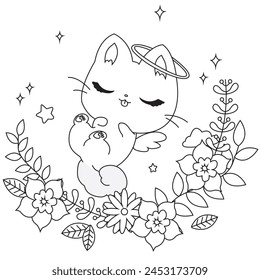HD printable caticorn and cat unicorn or anime cat coloring pages for children kids and adults. Children coloring pages, caticorn coloring pages, learning for kids. Cat Vector
 svg