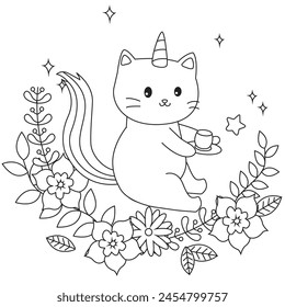 HD printable caticorn and cat unicorn or anime cat coloring pages for children kids and adults. Children coloring pages, caticorn coloring pages, learning for kids. Cat Vector svg