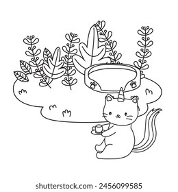 HD druckbare Katzenjacke und Katzeneinhorn oder Anime-Katzenfarbseiten für Kinder und Erwachsene. Kinder Malvorlagen, Katikorn Malvorlagen, Lernen für Kinder. Cat-Vektorgrafik

