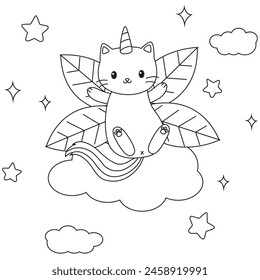 HD printable caticorn and cat unicorn or anime cat coloring pages for children kids and adults. Children coloring pages, caticorn coloring pages, learning for kids. Cat Vector