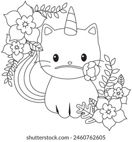 HD printable caticorn and cat unicorn or anime cat coloring pages for children kids and adults. Children coloring pages, caticorn coloring pages, learning for kids. Cat Vector