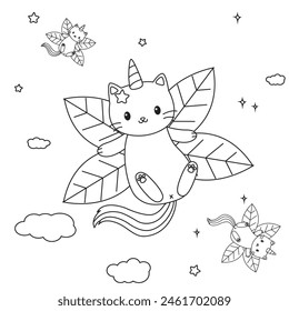 HD printable caticorn and cat unicorn or anime cat coloring pages for children kids and adults. Children coloring pages, caticorn coloring pages, learning for kids. Cat Vector
