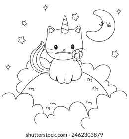 HD printable caticorn and cat unicorn or anime cat coloring pages for children kids and adults. Children coloring pages, caticorn coloring pages, learning for kids. Cat Vector