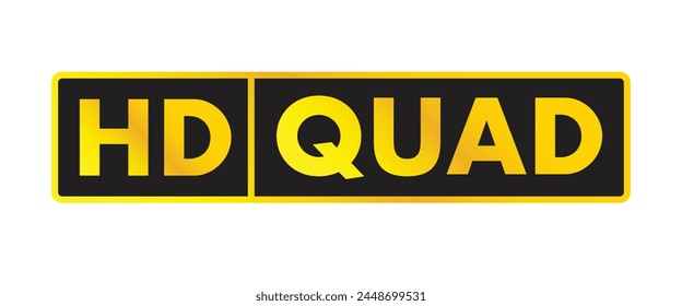 HD Quad. Presentation plate in gold color, icon symbol for TVs on a white background.