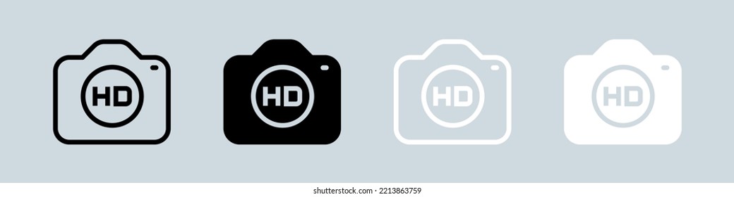 Hd resolution icon set in black and white. High definition signs vector illustration.