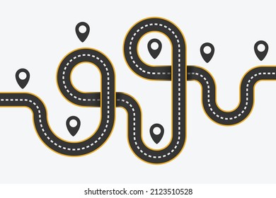 HD Road With Location Marks Vector Design, Symbol With Curvy Road With Shadows, Eps10 Illustration