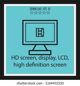 HD screen, display, LCD, high definition screen vector icon