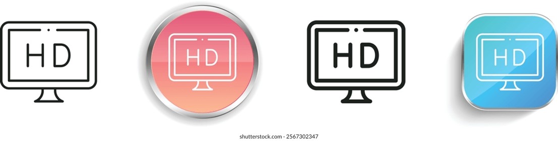 hd screen icon. Thin Linear, Regular and Button Style Design Isolated On White Background