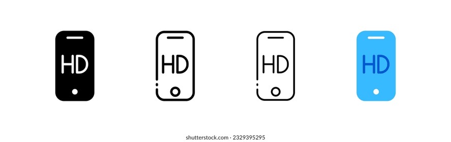 HD screen resolution. Different styles, color, smartphone screen resolution. Vector icons.