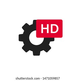 Hd settings isolated vector symbol or icon. Video vector settings sign. Video technology sign on white background. EPS 10