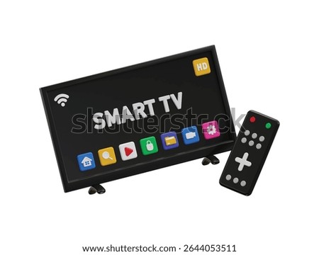 HD Smart LED TV icon with Digital Remote icon 3d rendering vector illustration