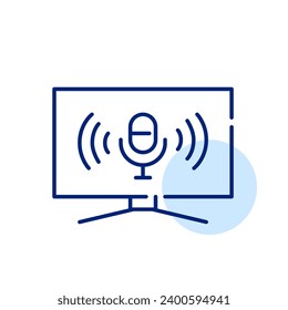 TV HD con asistente de voz inteligente. Icono perfecto de píxeles