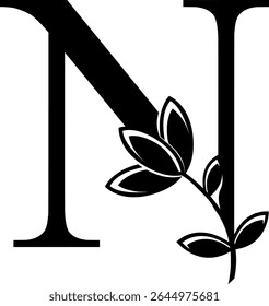 HD vector logo of letter N with flower. Element logo