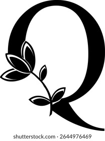 HD vector logo of letter Q with flower. Element logo