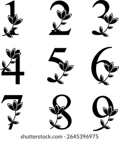 HD vector logo of numbers 1-9 with floral ornament. Logo elements