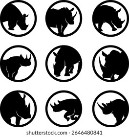 HD vector silhouette of rhinoceros animal. logo icon