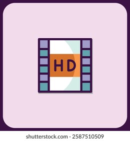 HD Video Film Reel Icon: High-Definition Media Playback Symbol