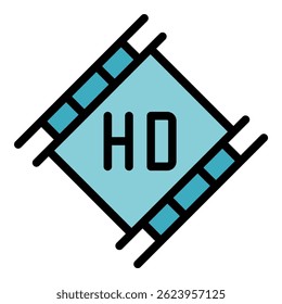 Hd video film stream icon. Outline hd video film stream vector icon color flat isolated
