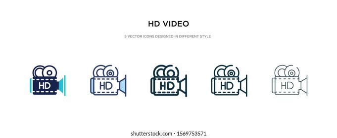 hd video icon in different style vector illustration. two colored and black hd video vector icons designed in filled, outline, line and stroke style can be used for web, mobile, ui