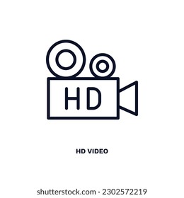 hd Video-Symbol. Thin-line-Video-Symbol aus der Film- und Theaterkollektion. Rahmenvektor einzeln auf weißem Hintergrund. Bearbeitbare HD-Videomaterial-Symbole können im Web und mobil verwendet werden