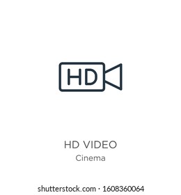 Hd video icon. Thin linear hd video outline icon isolated on white background from cinema collection. Line vector sign, symbol for web and mobile