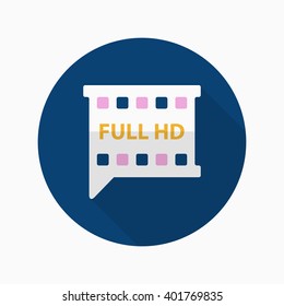 HD Video icon , Vector flat long shadow design.