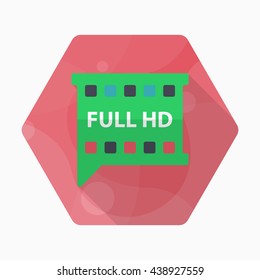 HD Video icon , Vector flat long shadow design.