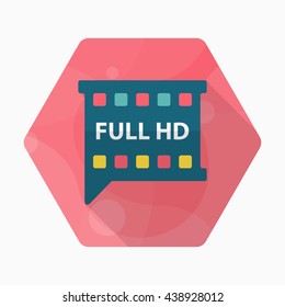 HD Video icon , Vector flat long shadow design.