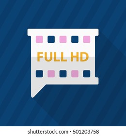 HD Video icon , Vector flat long shadow design.