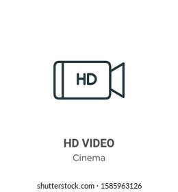 Hd video outline vector icon. Thin line black hd video icon, flat vector simple element illustration from editable cinema concept isolated on white background