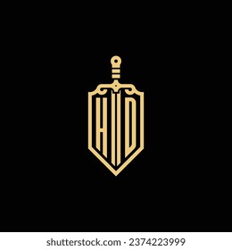 HD vintage shield and sword initial logo in high quality professional design that will print well across any print media