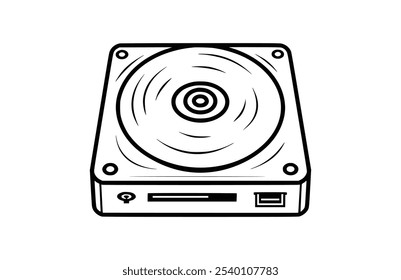 Ícone preto hdd, isolado no fundo branco. Ilustração vetorial.