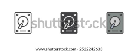 HDD different style icon set. Line, glyph and filled outline colorful version, outline and filled vector sign. Hard drive disk symbol, logo illustration. Vector graphics