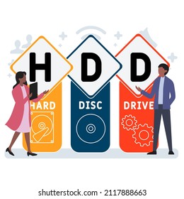 HDD - Hard Disc Drive acronym. business concept background. vector illustration concept with keywords and icons. lettering illustration with icons for web banner, flyer, landing pag