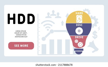 HDD - Hard Disc Drive acronym. business concept background. vector illustration concept with keywords and icons. lettering illustration with icons for web banner, flyer, landing pag