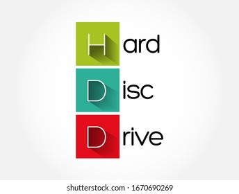 HDD Hard Disc Drive - electro-mechanical data storage device that stores and retrieves digital data, acronym text concept background
