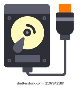 HDD hard disk drive external storage Cloud computer and Cloud connection flat icon illustration 