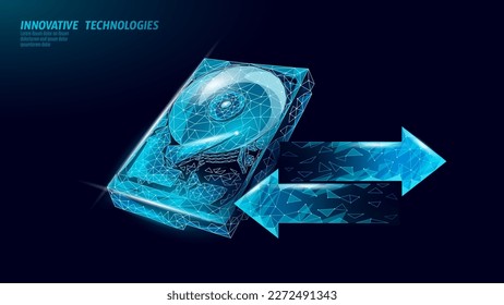 HDD hard disk drive file hardware. 3D low poly information storage record system IT technology computer vector illustration