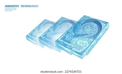 HDD hard disk drive file hardware. 3D low poly information storage record system IT technology computer vector illustration