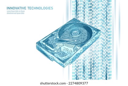 Festplattenlaufwerk-Dateihardware. 3D-Low-Poly-Informationsspeichersystem IT-Computer Vektorgrafik