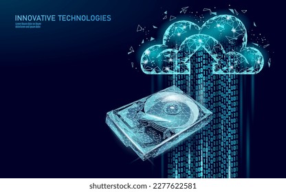 HDD hard disk drive file hardware. 3D low poly information storage record system IT technology computer vector illustration