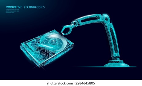 HDD hard disk drive file hardware. 3D low poly information storage record system IT technology computer vector illustration